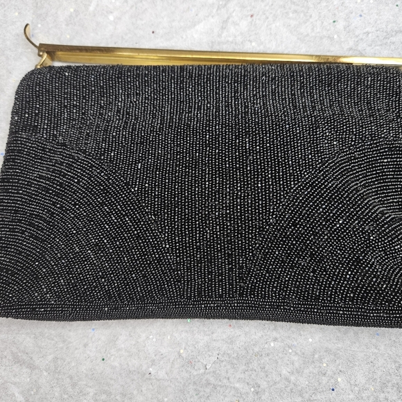 Walborg Vintage Beaded Evening Clutch Purse Black with Gold Handmade in Belgium - Picture 3 of 16